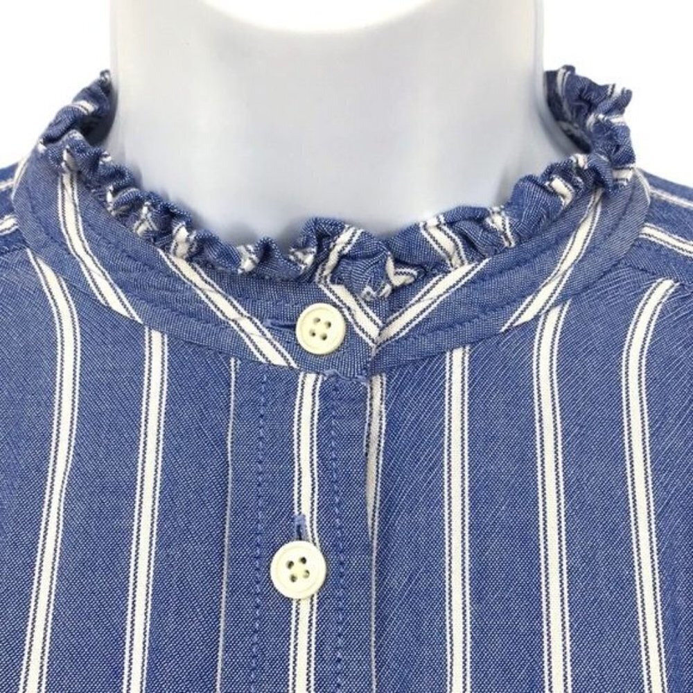 Loft Women's Button Down Blue with White Stripe Blouse Size Small - Picture 3 of 7
